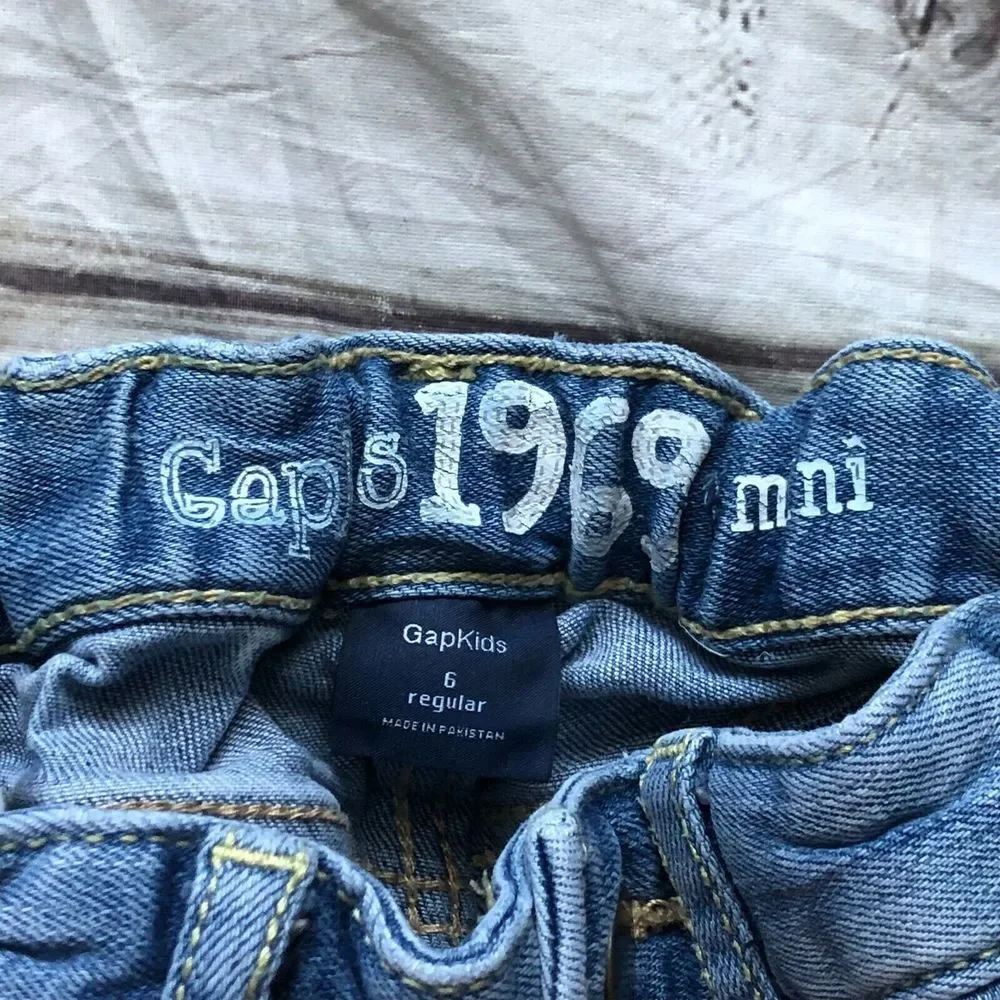 Gap Girls Denim Mini Jean Skirt Adjustable Waist Pockets Medium Wash Blue Size 6